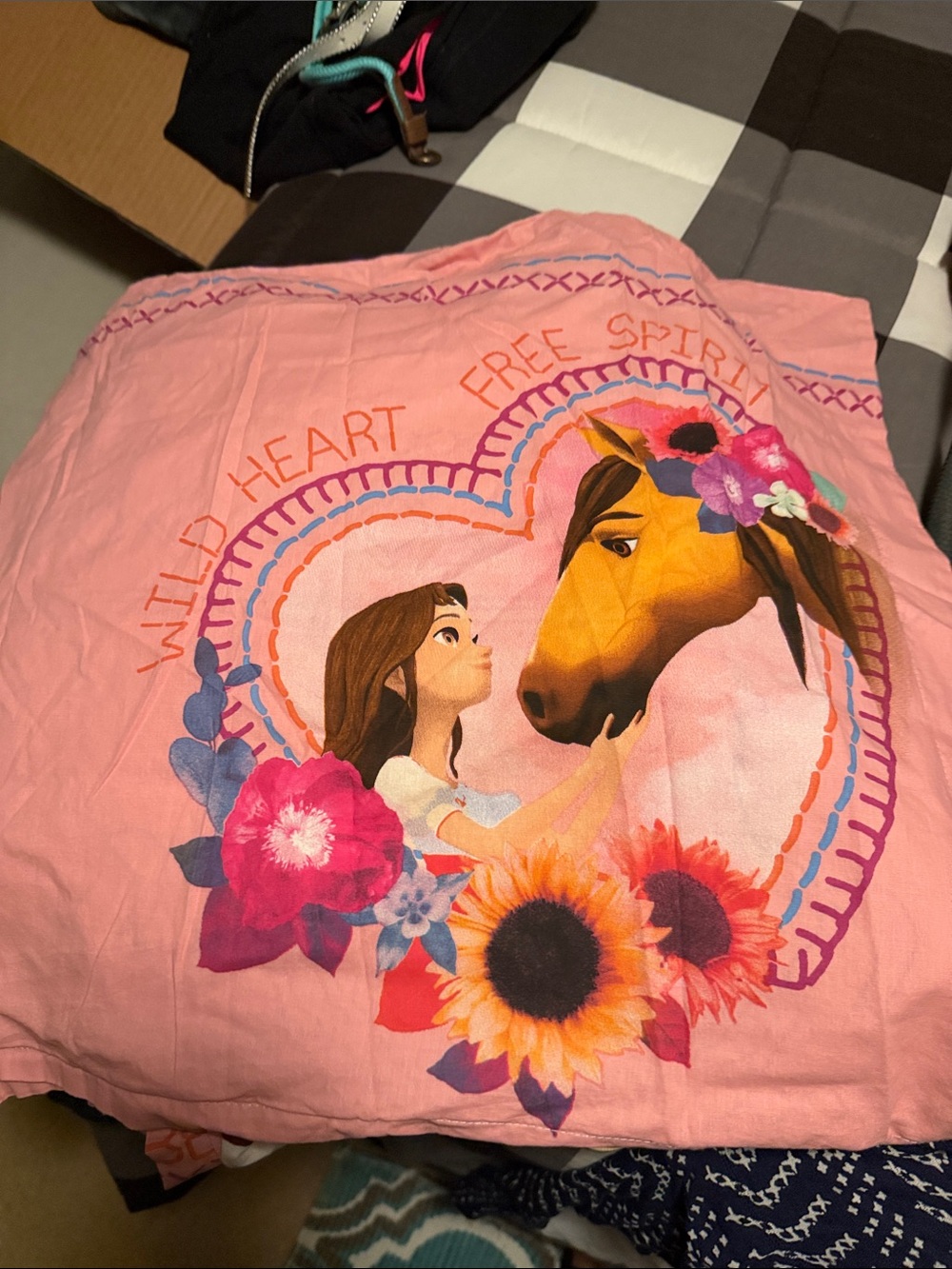Spirit Pink Floral Horse Duvet Cover with Heart Motif